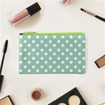 Light Blue And White Polka Dots Cosmetic Bag (XS) Front