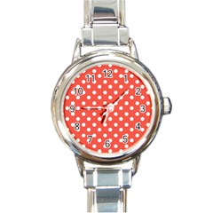 Indian Red Polka Dots Round Italian Charm Watches by GardenOfOphir