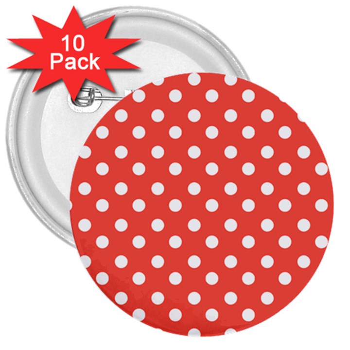 Indian Red Polka Dots 3  Buttons (10 pack) 