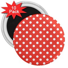 Indian Red Polka Dots 3  Magnets (10 Pack)  by GardenOfOphir