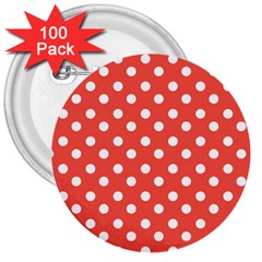 Indian Red Polka Dots 3  Buttons (100 Pack) 