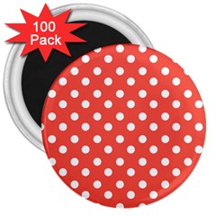 Indian Red Polka Dots 3  Magnets (100 Pack) by GardenOfOphir