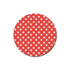 Indian Red Polka Dots Rubber Round Coaster (4 Pack) 