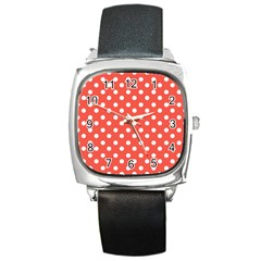 Indian Red Polka Dots Square Metal Watches by GardenOfOphir