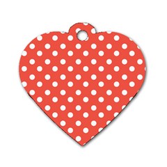 Indian Red Polka Dots Dog Tag Heart (one Side) by GardenOfOphir