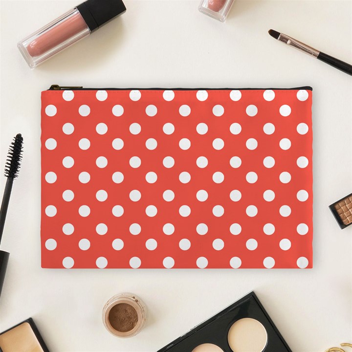 Indian Red Polka Dots Cosmetic Bag (Large) 