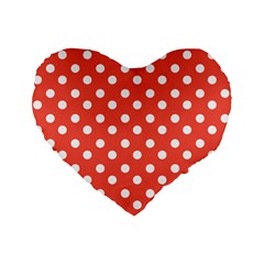 Indian Red Polka Dots Standard 16  Premium Heart Shape Cushions