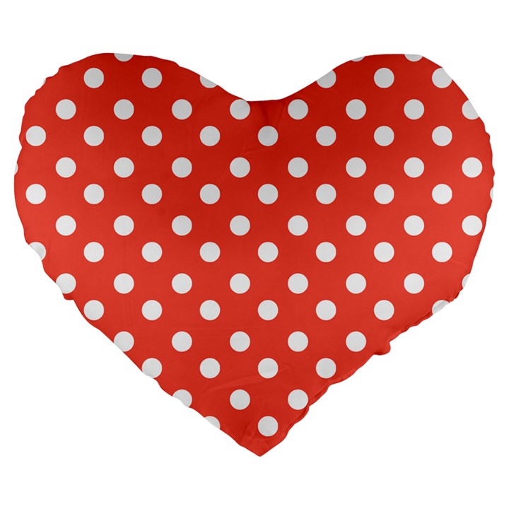 Indian Red Polka Dots Large 19  Premium Flano Heart Shape Cushions