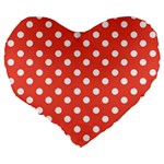 Indian Red Polka Dots Large 19  Premium Flano Heart Shape Cushions Back