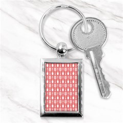 Coral And White Kitchen Utensils Pattern Key Chains (rectangle)  by GardenOfOphir