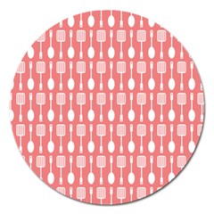 Coral And White Kitchen Utensils Pattern Magnet 5  (round) by GardenOfOphir