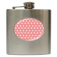 Coral And White Kitchen Utensils Pattern Hip Flask (6 Oz) by GardenOfOphir