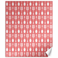 Coral And White Kitchen Utensils Pattern Canvas 8  X 10  by GardenOfOphir