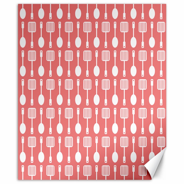 Coral And White Kitchen Utensils Pattern Canvas 8  x 10 