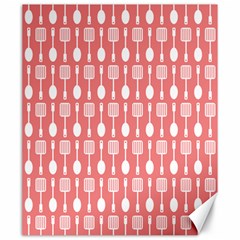 Coral And White Kitchen Utensils Pattern Canvas 20  X 24  