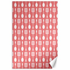 Coral And White Kitchen Utensils Pattern Canvas 24  X 36 