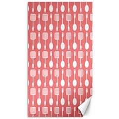 Coral And White Kitchen Utensils Pattern Canvas 40  X 72   by GardenOfOphir