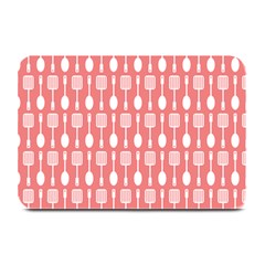 Coral And White Kitchen Utensils Pattern Plate Mats by GardenOfOphir