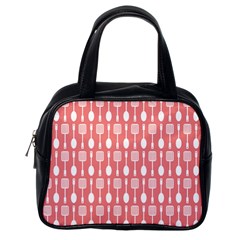 Coral And White Kitchen Utensils Pattern Classic Handbags (one Side)