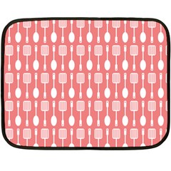 Coral And White Kitchen Utensils Pattern Double Sided Fleece Blanket (mini)  by GardenOfOphir