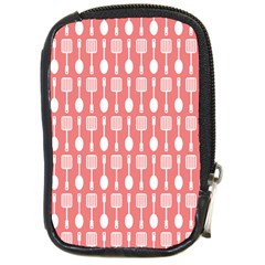 Coral And White Kitchen Utensils Pattern Compact Camera Cases by GardenOfOphir