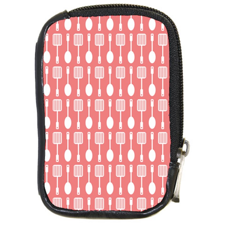 Coral And White Kitchen Utensils Pattern Compact Camera Cases