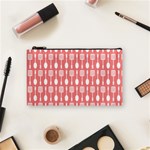 Coral And White Kitchen Utensils Pattern Cosmetic Bag (Small)  Front