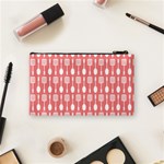 Coral And White Kitchen Utensils Pattern Cosmetic Bag (Small)  Back