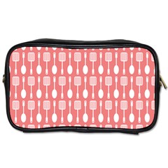 Coral And White Kitchen Utensils Pattern Toiletries Bags