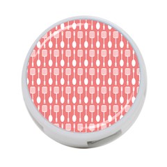 Coral And White Kitchen Utensils Pattern 4-port Usb Hub (one Side)