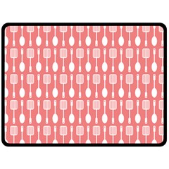 Coral And White Kitchen Utensils Pattern Fleece Blanket (large) 