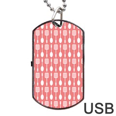 Coral And White Kitchen Utensils Pattern Dog Tag Usb Flash (one Side) by GardenOfOphir