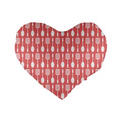 Coral And White Kitchen Utensils Pattern Standard 16  Premium Heart Shape Cushions