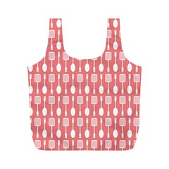 Coral And White Kitchen Utensils Pattern Full Print Recycle Bags (m)  by GardenOfOphir