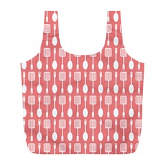 Coral And White Kitchen Utensils Pattern Full Print Recycle Bags (l) 