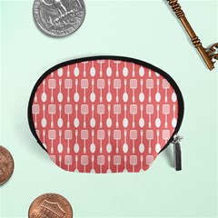 Coral And White Kitchen Utensils Pattern Accessory Pouches (small)  by GardenOfOphir