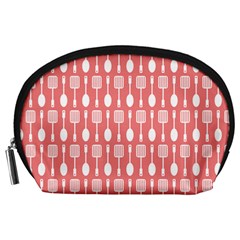 Coral And White Kitchen Utensils Pattern Accessory Pouches (large)  by GardenOfOphir