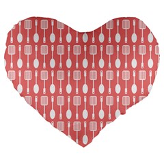 Coral And White Kitchen Utensils Pattern Large 19  Premium Flano Heart Shape Cushions by GardenOfOphir