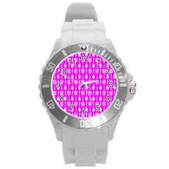 Purple Spatula Spoon Pattern Round Plastic Sport Watch (l)