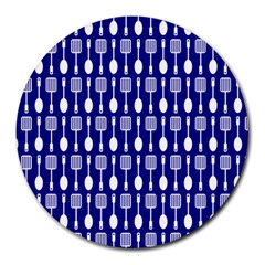 Indigo Spatula Spoon Pattern Round Mousepads