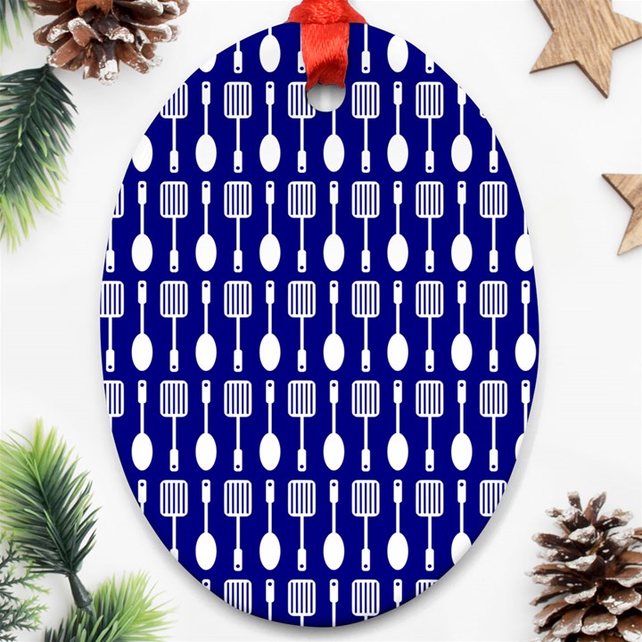 Indigo Spatula Spoon Pattern Ornament (Oval) 