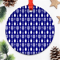 Indigo Spatula Spoon Pattern Round Ornament (two Sides) 