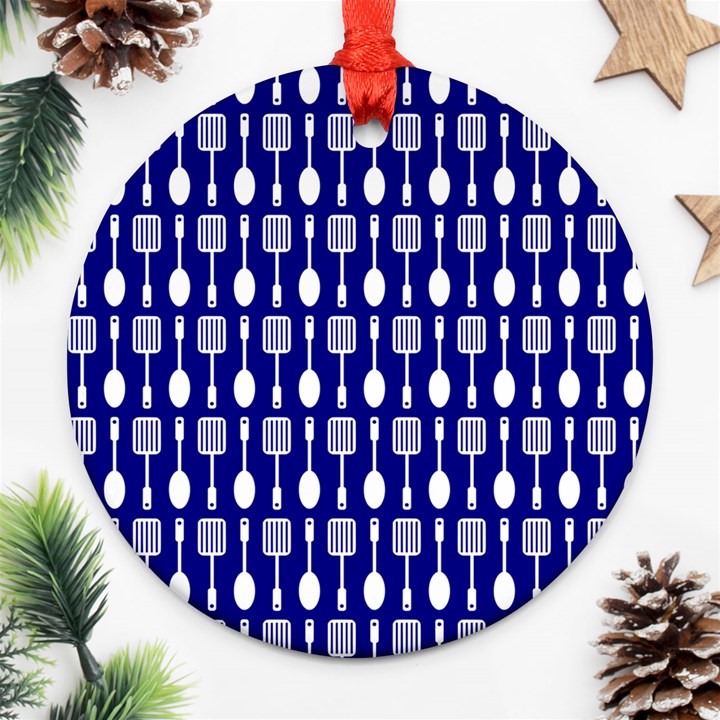 Indigo Spatula Spoon Pattern Round Ornament (Two Sides) 