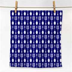 Indigo Spatula Spoon Pattern Face Towel by GardenOfOphir