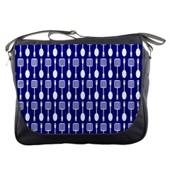 Indigo Spatula Spoon Pattern Messenger Bags by GardenOfOphir