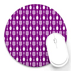 Magenta Spatula Spoon Pattern Round Mousepads