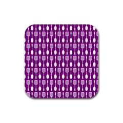 Magenta Spatula Spoon Pattern Rubber Square Coaster (4 Pack) 