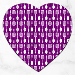 Magenta Spatula Spoon Pattern Jigsaw Puzzle (heart) by GardenOfOphir