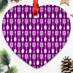 Magenta Spatula Spoon Pattern Heart Ornament (2 Sides) by GardenOfOphir