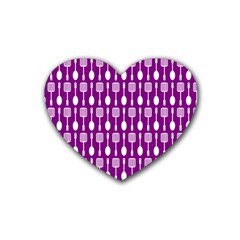 Magenta Spatula Spoon Pattern Heart Coaster (4 Pack)  by GardenOfOphir